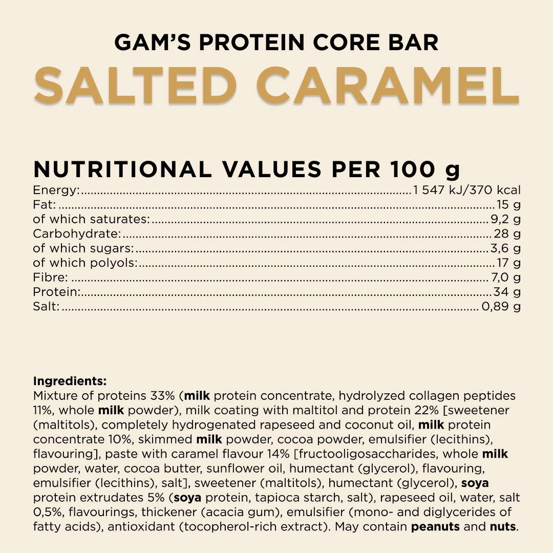 Gam’s Protein Bar Salted Caramel 50g | Gam's Protein UK Gam’s Protein Bar Salted Caramel 50g
