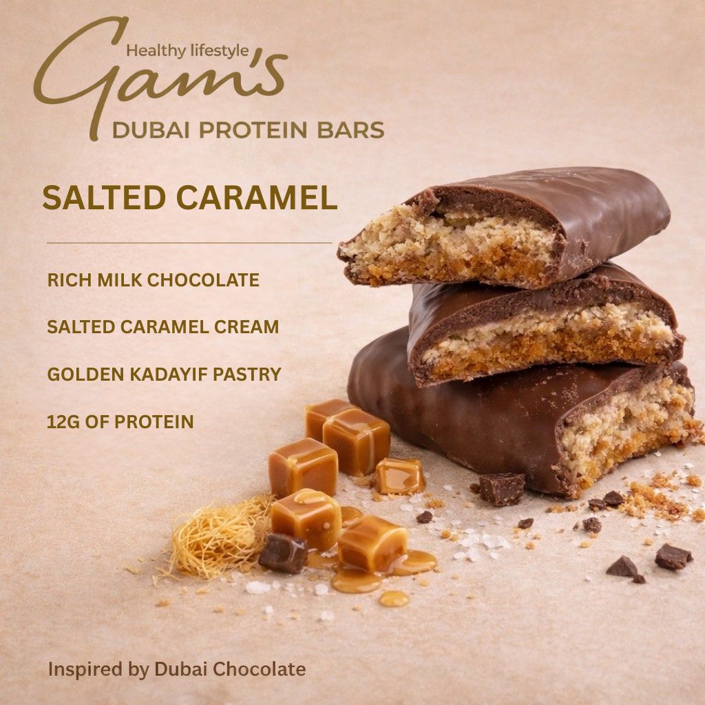 Gam's Protein Dubai Style Bar Salted Caramel 60g | Gam's Protein UK Gam's Protein Dubai Style Bar Salted Caramel 60g